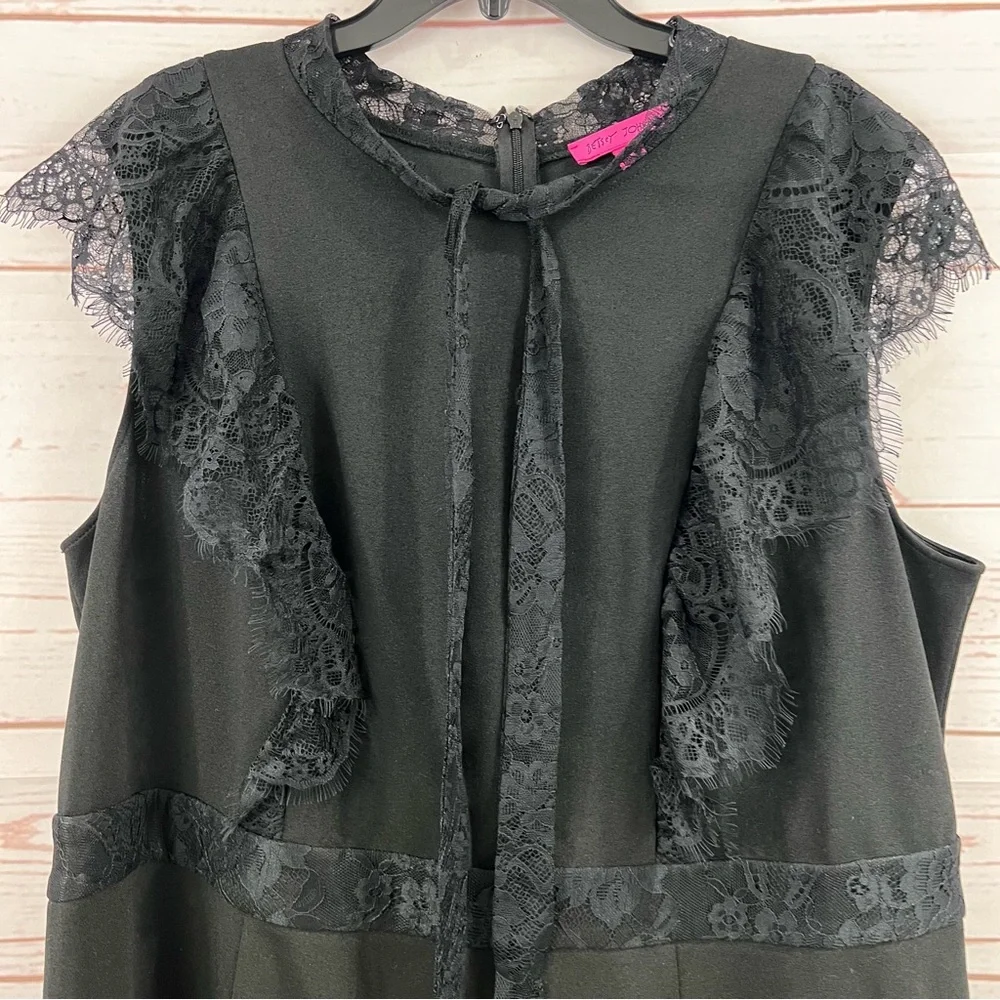 Betsey Johnson Black Lace Bow Tie Flutter Sleeve Wide Leg Sleeveless Jumpsuit